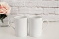 Two Mugs. White Mugs Mockup. Blank White Coffee Mug Mock up. Styled Photography. Coffee Cup Product Display