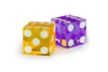 Two multicolored glass dice isolated on a white background. Royalty Free Stock Photo