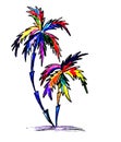Two colorful palm trees on a white background Royalty Free Stock Photo
