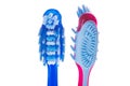 Two multicolored toothbrushes close-up