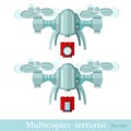 Two multicopter or quadcopter with bomb and dynamite for terrorist attack in flat style isolated Royalty Free Stock Photo