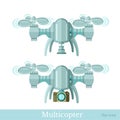 Two multicopter or quadcopter with camera in flat style isolated