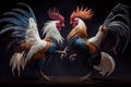 two muscular roosters fight for victory in cockfights Royalty Free Stock Photo