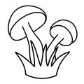 Two mushrooms in a bunch of grass, black and white hand drawn doodle vector Royalty Free Stock Photo