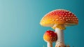 Two mushrooms are growing on a stalk in the grass, AI Royalty Free Stock Photo