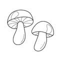 Two mushrooms - linear vector illustration for coloring. Autumn coloring Royalty Free Stock Photo