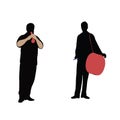 Two musicians performing, body black color silhouette vector