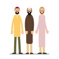 Two muslim arabic people standing together in different suit and