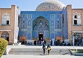 Two muslim girls come to beautiful Lotfollah Mosque of ancient Imam Square.