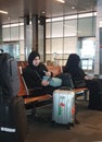 Two muslim women at the airport