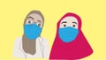 Two muslim women wearing face mask to protect spreading of airborne diseases like covid 19,sars