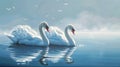 Two mute swans on lake,art Royalty Free Stock Photo