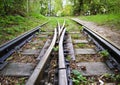 The two narrow-gauge railway tracks, divergent tracks