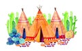 Two Native American tipis. Stylized hand drawn watercolor illustration set Royalty Free Stock Photo