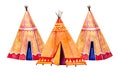 Two Native American tipis. Stylized hand drawn watercolor illustration set Royalty Free Stock Photo