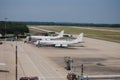Two Nato Awacs warning and control aircrafts waiting of the crew to fly a training mission over germany