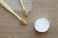 Two natural bathroom essentials in zero waste home - bamboo toothbrushes and kaolin dentifrice or tooth powder made with