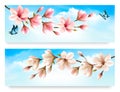 Two Nature banners with blossom branch Royalty Free Stock Photo