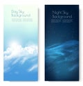 Two nature contrasting sky banners - Day and Night. Royalty Free Stock Photo
