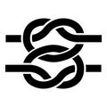 Two nautical knots Ropes Wire with loop Twisted marine cord icon black color vector illustration flat style image