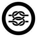 Two nautical knots Ropes Wire with loop Twisted marine cord icon in circle round black color vector illustration flat style image