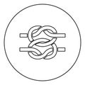 Two nautical knots Ropes Wire with loop Twisted marine cord icon in circle round outline black color vector illustration flat