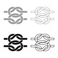 Two nautical knots Ropes Wire with loop Twisted marine cord icon outline set black grey color vector illustration flat style image