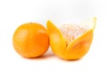 Two navel oranges one peeled one unpeeled Royalty Free Stock Photo