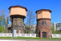 Two nearby the standing railway water towers of Gumbinnen