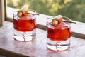 Two Negroni Cocktails Drinks with Orange Twist Royalty Free Stock Photo