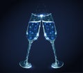 Two neon clink wine glasses with champagne and bubbles Royalty Free Stock Photo