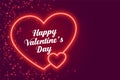 Two neon hearts happy valentines day design Royalty Free Stock Photo
