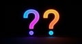 Two neon question mark silhouettes with gradient glow Royalty Free Stock Photo