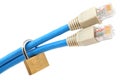 Two network cables secured with padlock (shallow DOF) Royalty Free Stock Photo