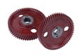 Two new brown plastic gears isolated on a white background Royalty Free Stock Photo