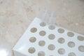 Two new empty test tubes on the table for blood samples or corona rapid test. Diagnosis and laboratory. Coronavirus Royalty Free Stock Photo