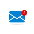 Two new messages icon with notification. Envelope with incoming message. Vector