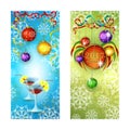 Two New Year`s greeting banner. Two glasses with a festive cocktail