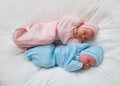 Two newborn baby twins boy and girl Royalty Free Stock Photo