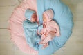 Two newborn baby twins boy and girl Royalty Free Stock Photo