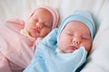 Two newborn baby twins boy and girl Royalty Free Stock Photo