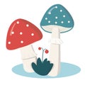 Two fungus fly-agarics on white background. Vector illustration for web, postcards, printing, etc Royalty Free Stock Photo