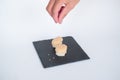 Two Nigiri Sushi with scallop served on black tray. Royalty Free Stock Photo