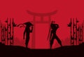 two ninjas with bamboo silhouettes