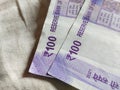 two notes of 100 rupees currency of India Royalty Free Stock Photo