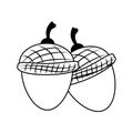 Two nuts almond snack cartoon in black and white