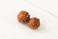 Two Nutty Chocolate Ice Cream Balls on a black Slated Serving Tray Royalty Free Stock Photo