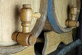 Two oak wooden barrels with a taps Royalty Free Stock Photo