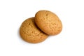 Two oatmeal Cookies on white background Royalty Free Stock Photo