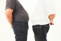 Two obese men had too many bellies because they didn`t take care of their health, ate too much fat.